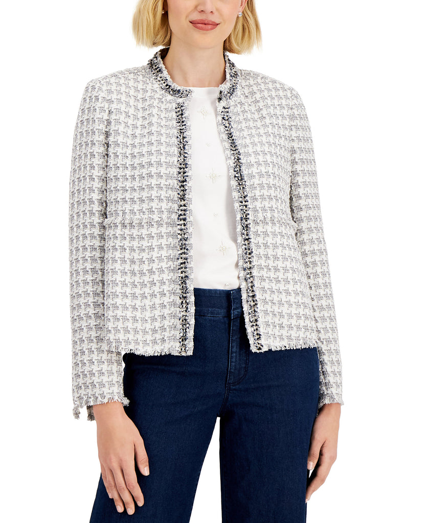 Charter Club Women Tweed Jacket Grey Cloud Combo