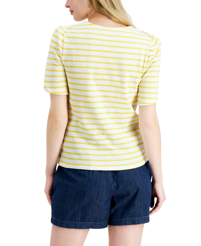 Charter Club Women Cotton Striped Split Sleeve Top