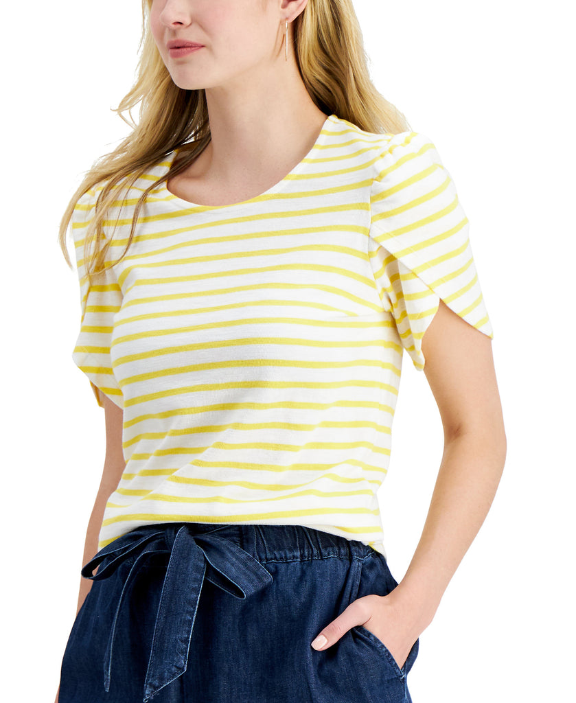 Charter Club Women Cotton Striped Split Sleeve Top