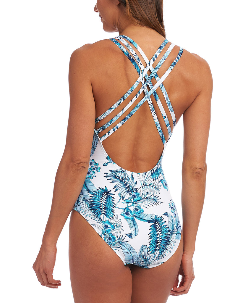 La Blanca Women Tranquility Palm Cross Back Tummy Control One Piece Swimsuit