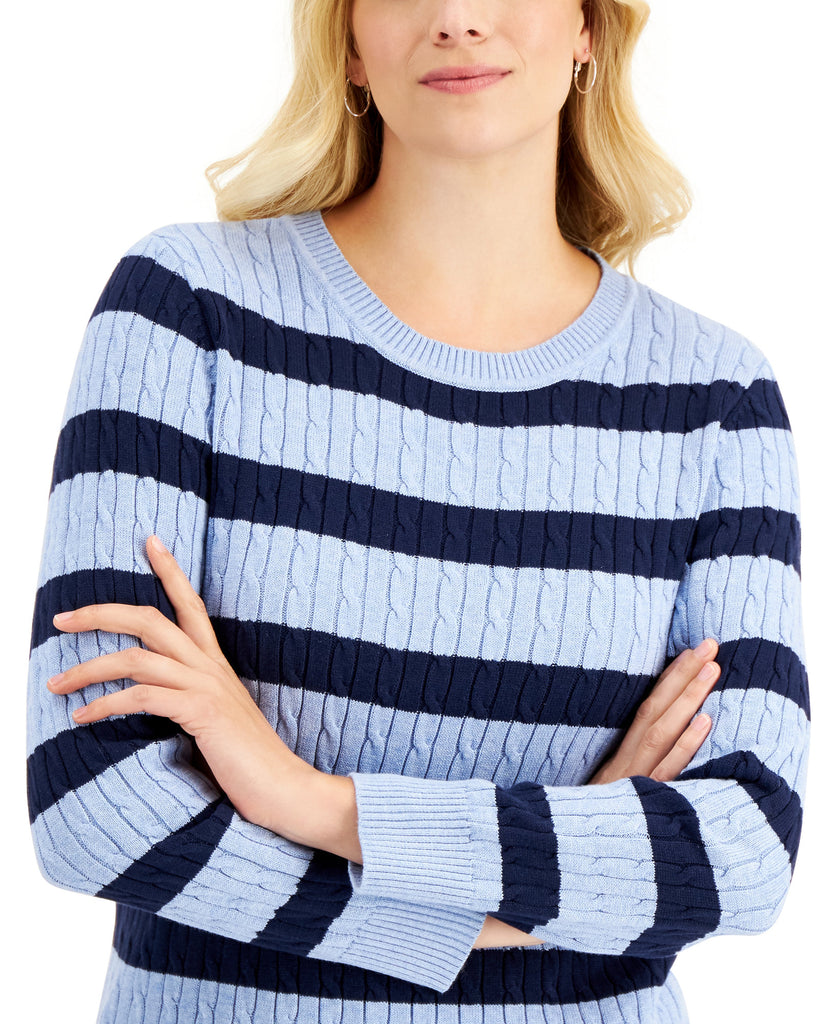 Karen Scott Women Hannah Cotton Striped Cable Knit Sweater