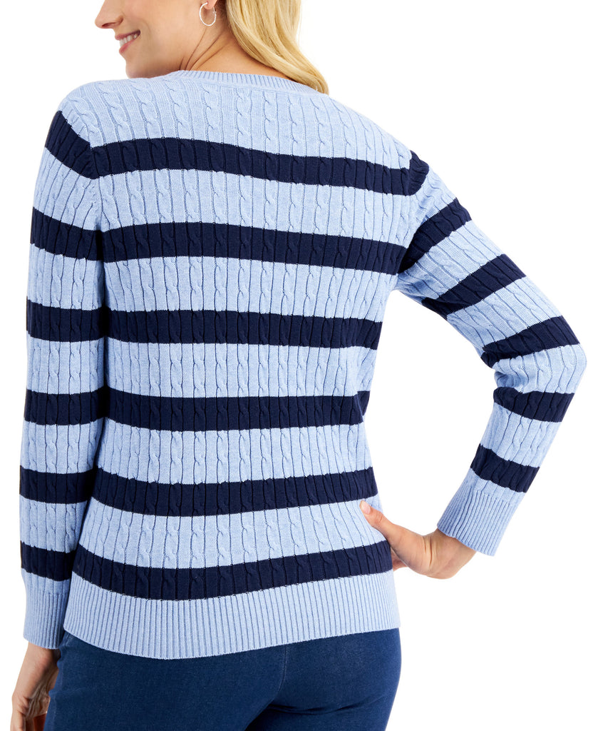 Karen Scott Women Hannah Cotton Striped Cable Knit Sweater