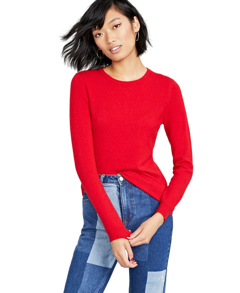 Charter Club Women Petite Crew Neck Cashmere Sweater Calypso Red