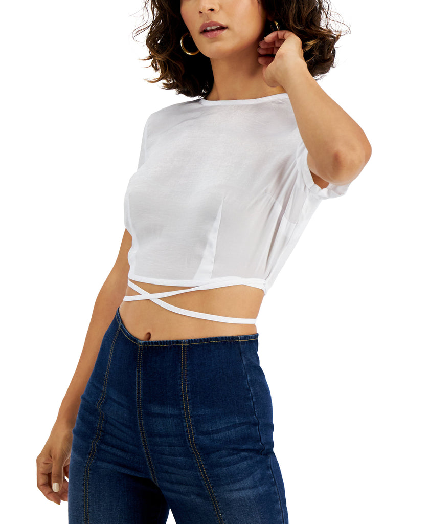 Bar III Women Crisscross Strap Cropped Top Bright White