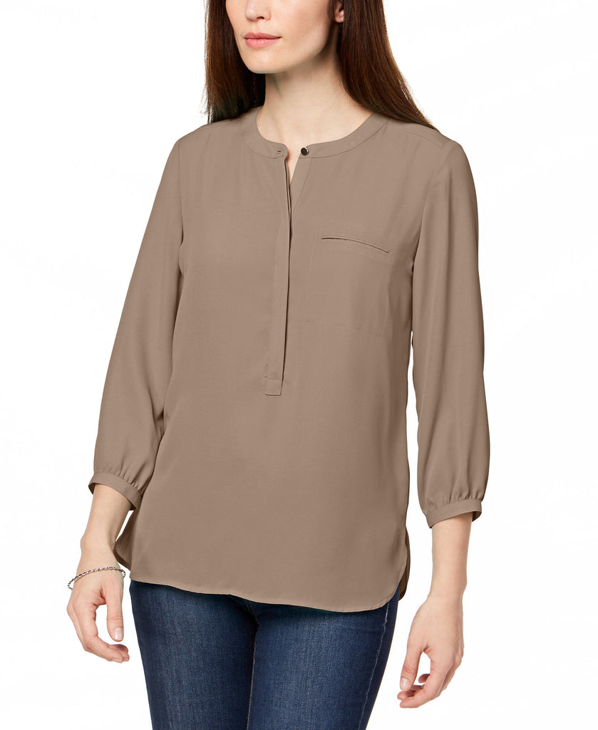 JM Collection Women Pleated Back Blouse Organic Sand