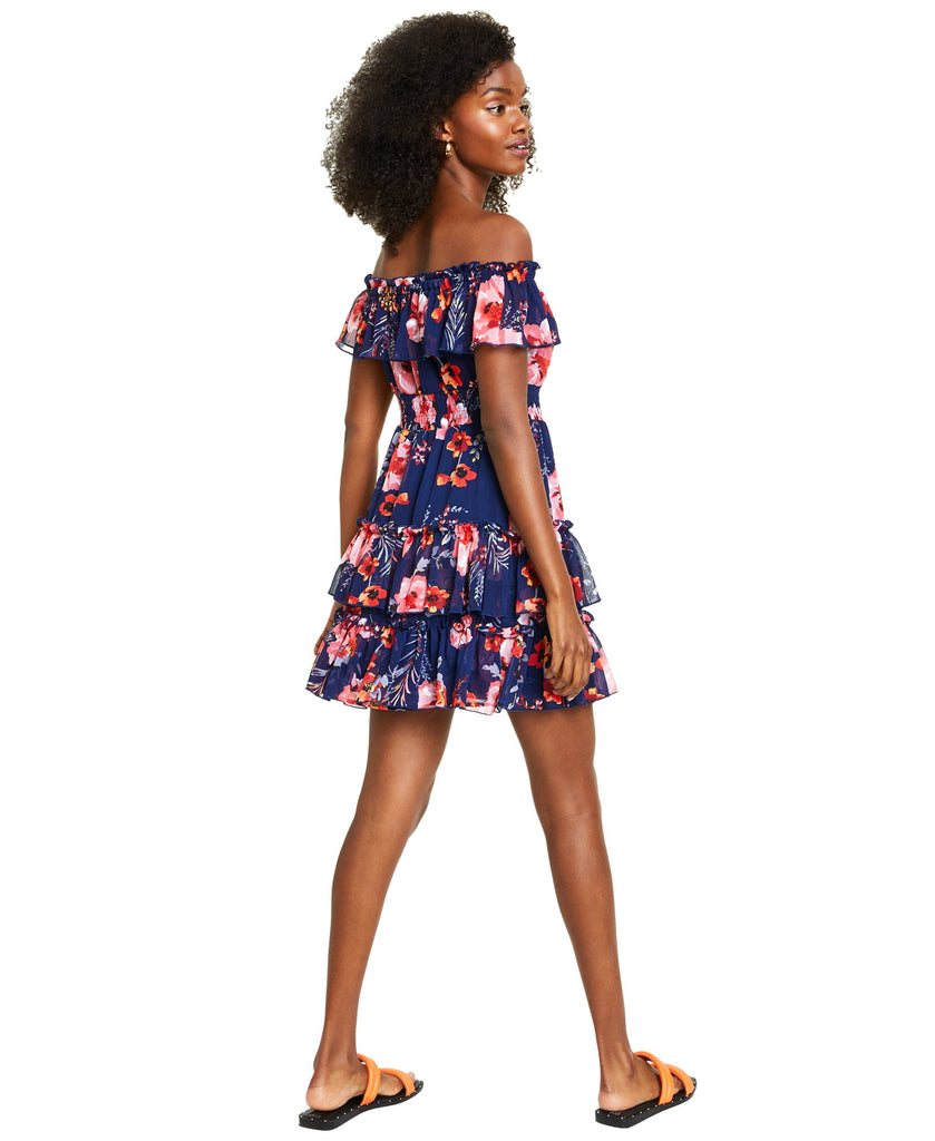 Bar III Women Floral Print Off The Shoulder Ruffled Mini Dress