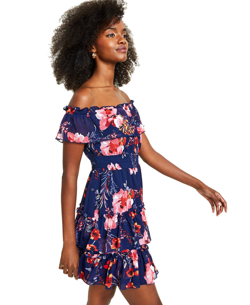 Bar III Women Floral Print Off The Shoulder Ruffled Mini Dress