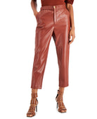 INC International Concepts Women Faux Leather Cropped Pants Deep Sienna