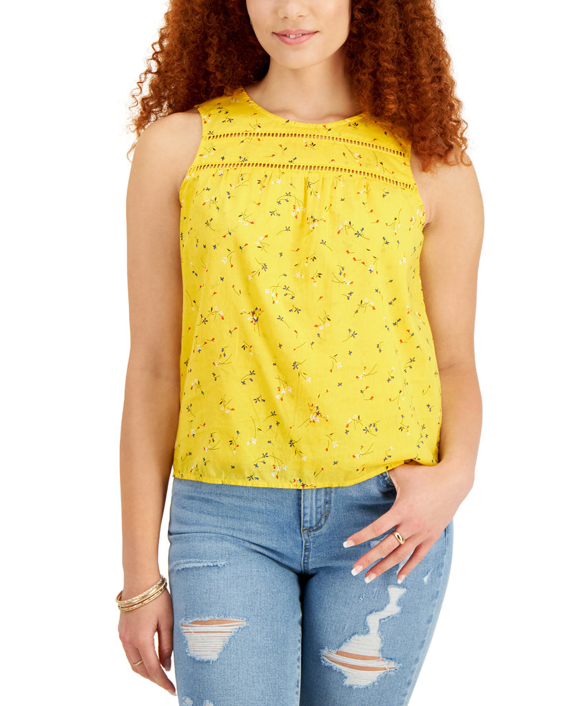 Style & Co Women Cotton Lace Trim Tank Top Banana Split