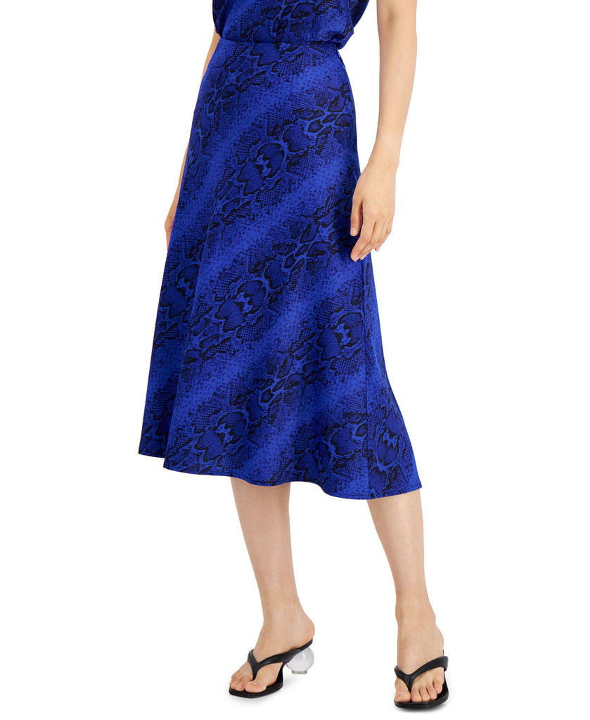 Bar III Women Snake Print Midi Skirt Ibiza Blue