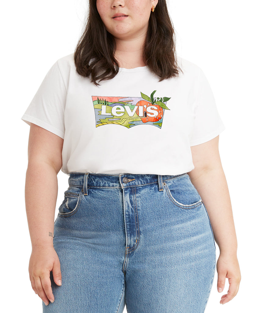 Levis Women Plus Trendy Batwing Perfect Graphic Logo T Shirt Strawberry Lane