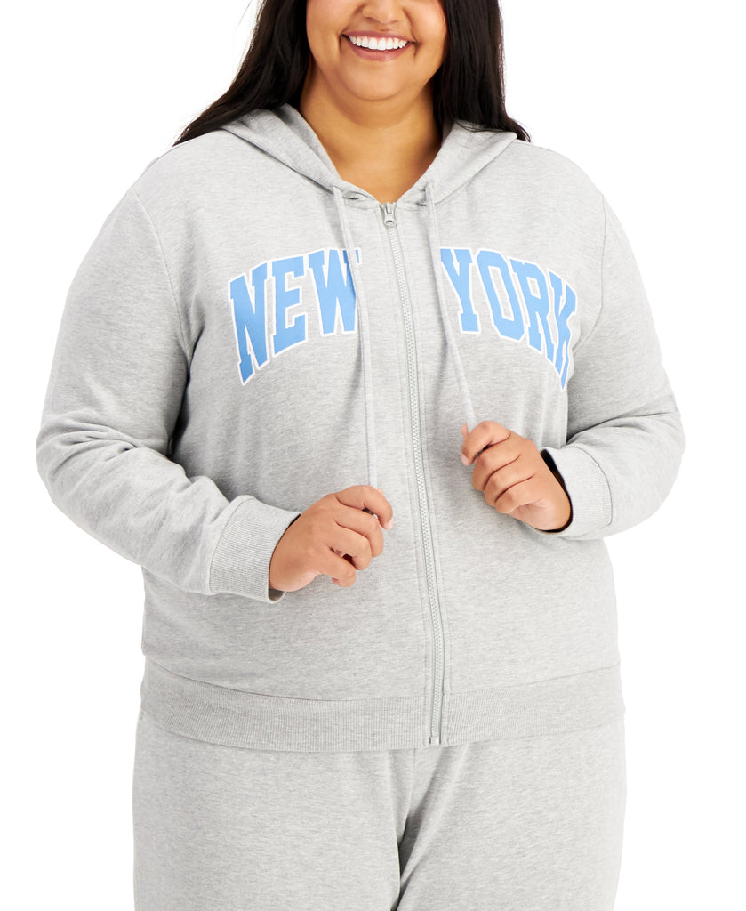 Rebellious One Women Plus Trendy New York Print Sweatshirt Heather Grey