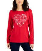 Karen Scott Women Petite Cotton Love Knit Graphic Print Top New Red Amore