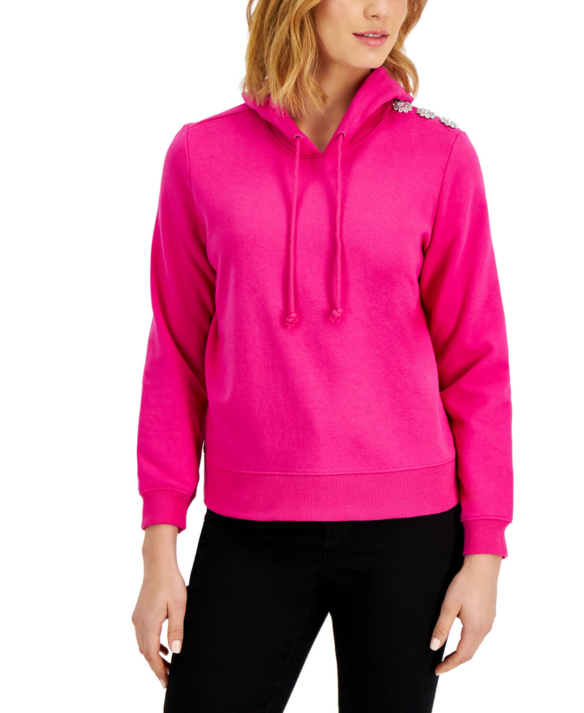 Charter Club Women Button Trim Hoodie Pink Tutu