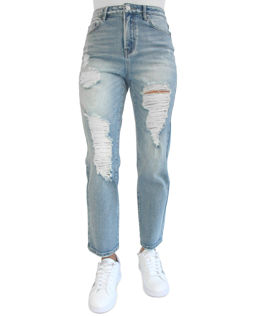 Almost Famous Women Ripped Dad Jeans Light Wash