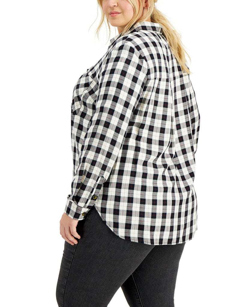 Love, Fire Women Plus Plaid Button Down Top