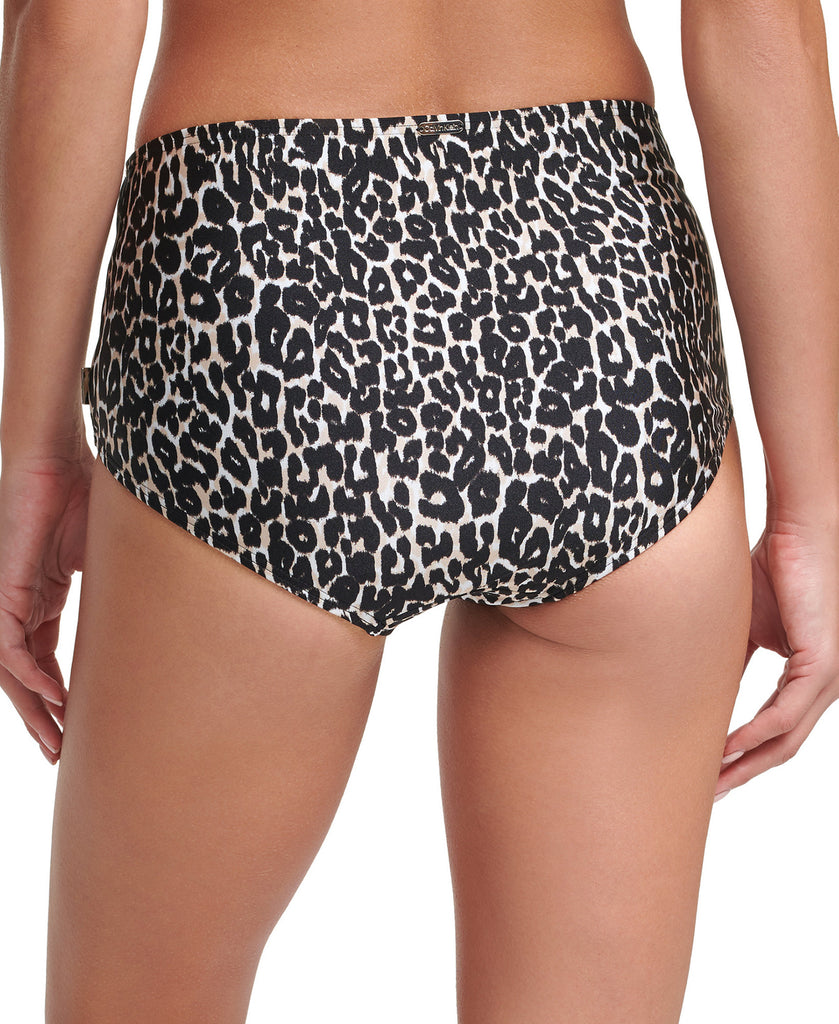 Calvin Klein Women Animal Print Pleated High Waist Bikini Bottoms