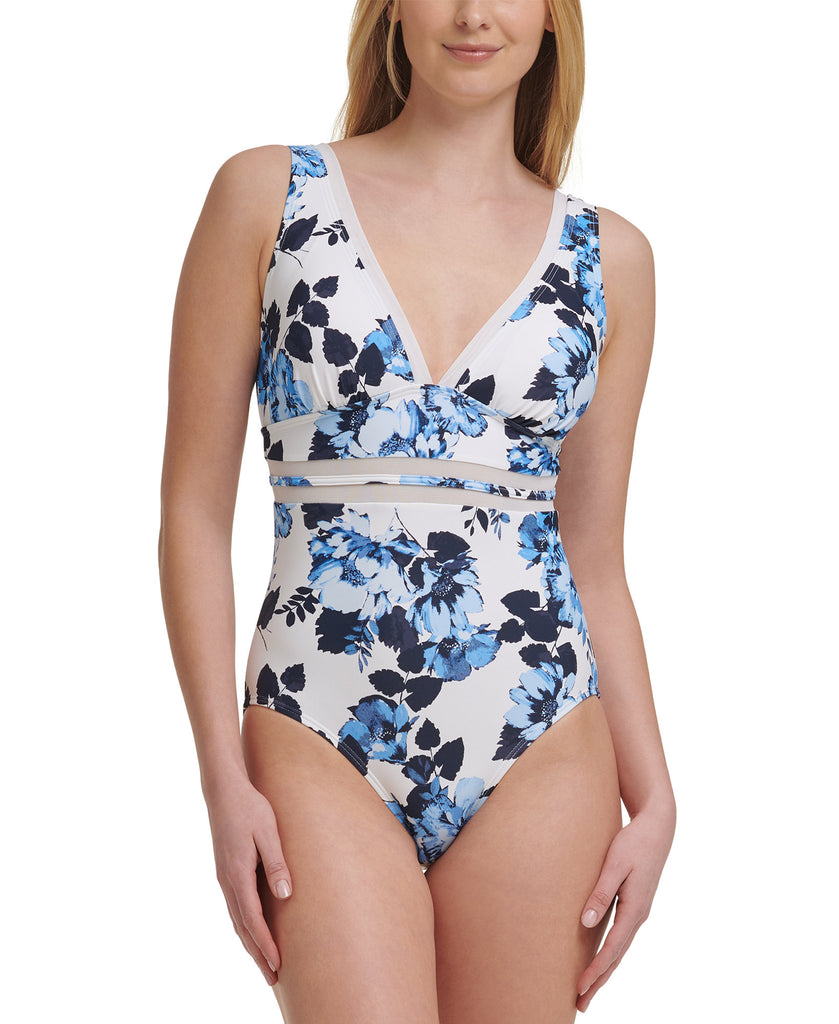 Tommy Hilfiger Women Mesh Inset Floral Print One Piece Swimsuit Montauk Floral