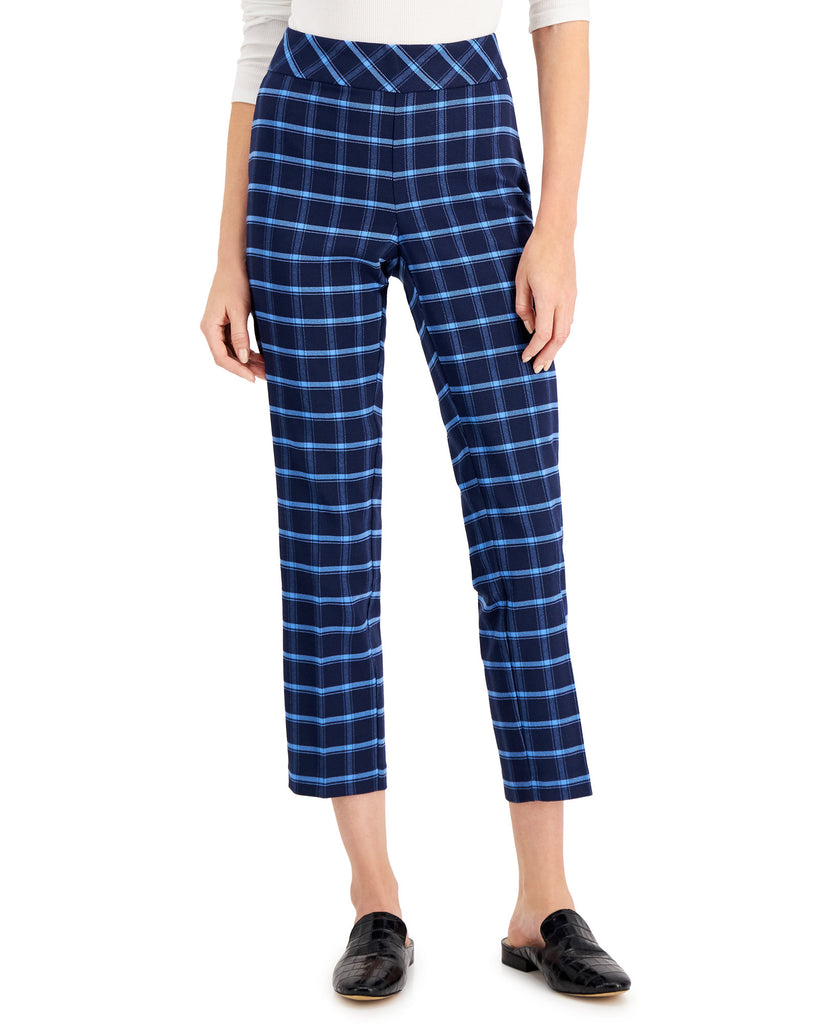 Charter Club Women Side Zip Windowpane Pants Intrepid Blue Combo