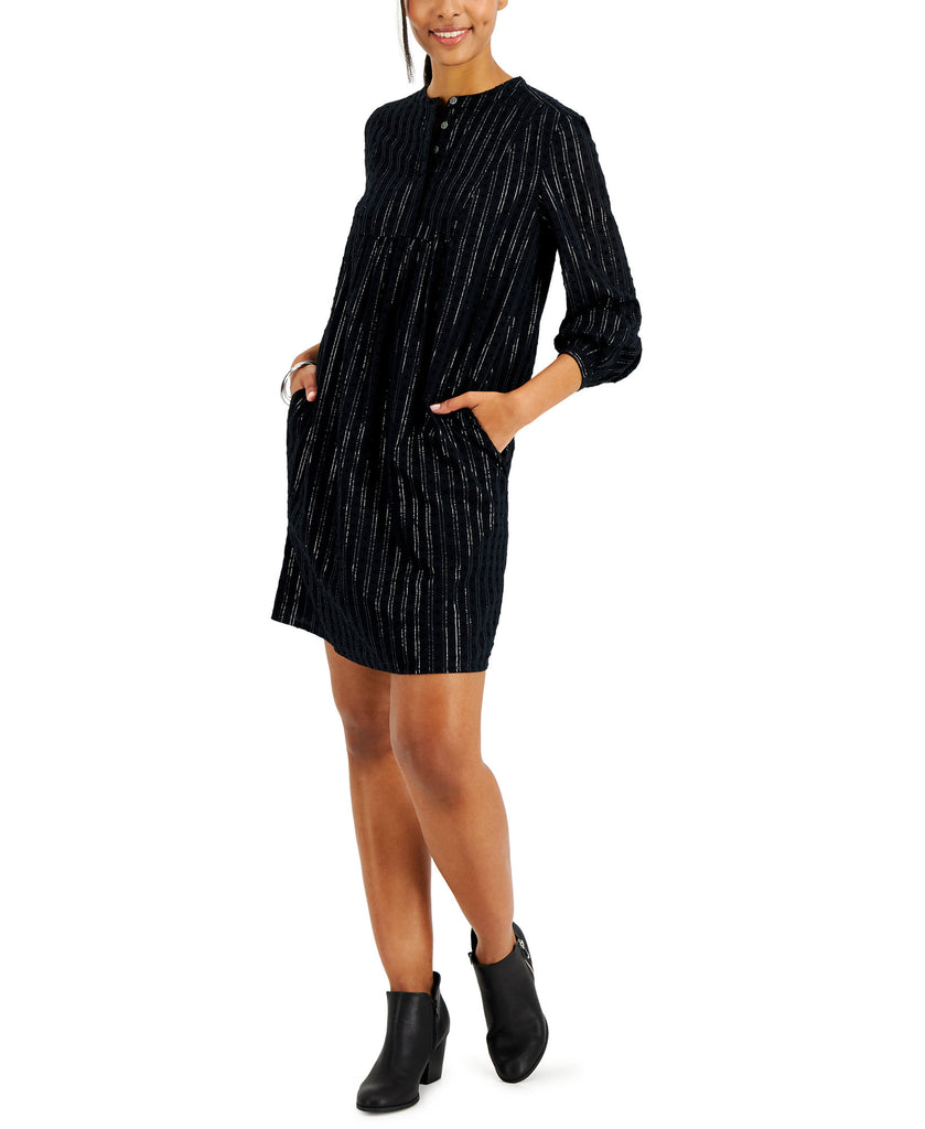 Style & Co Women Holiday Long Sleeve Party Dress Deep Black