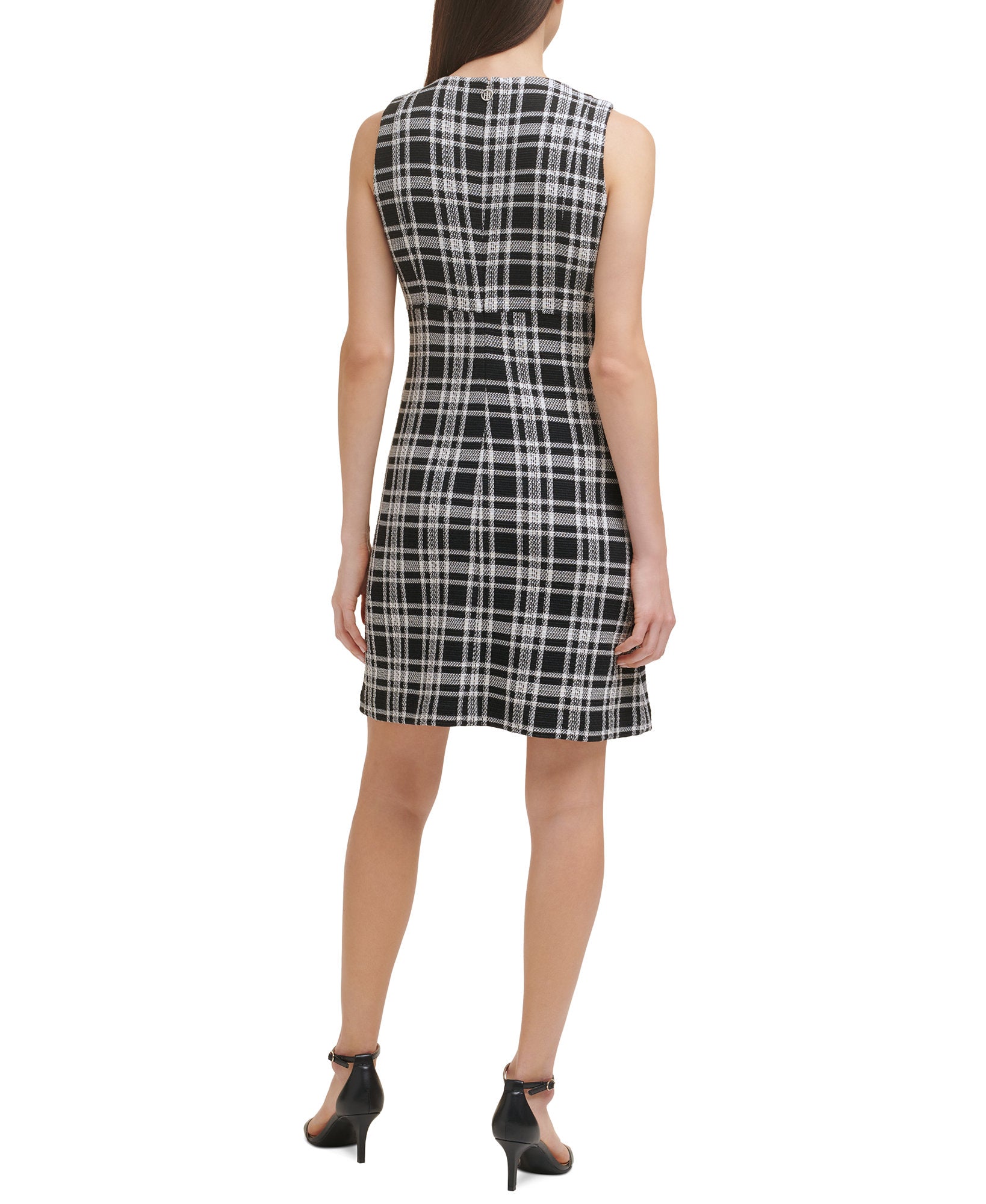 Women's Petite Textured Knit Plaid A-Line Dress