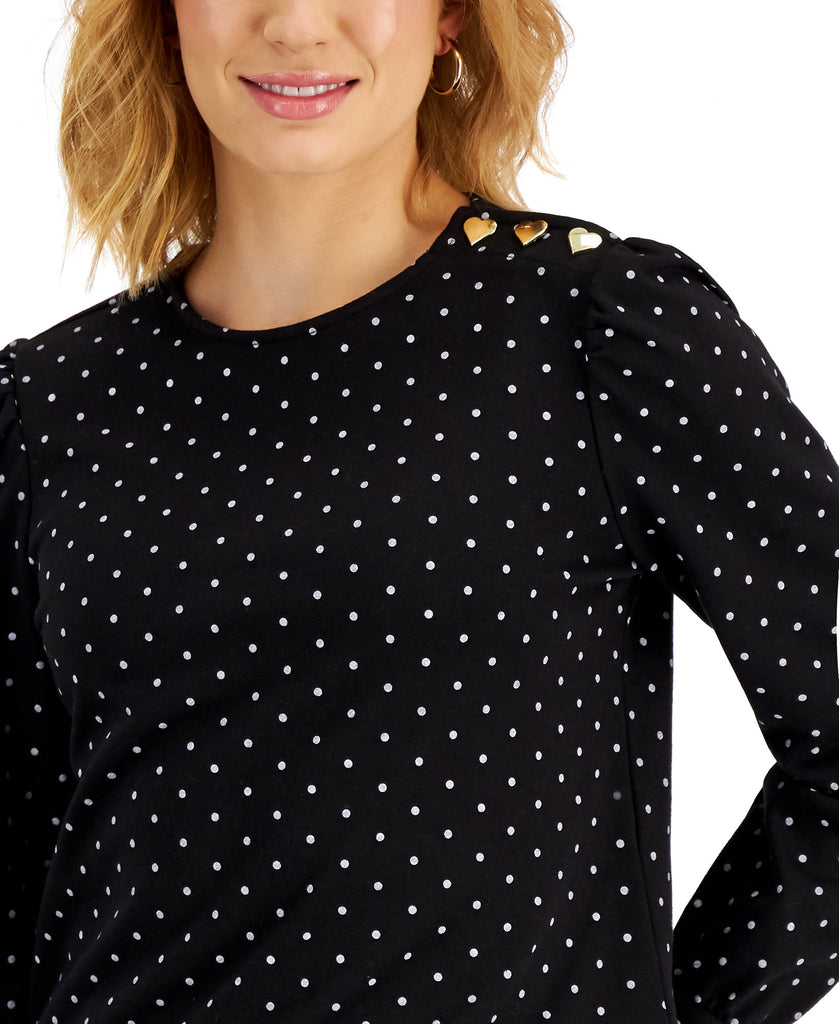 Charter Club Women Long Sleeve Illustrative Dot Top With Heart Buttons