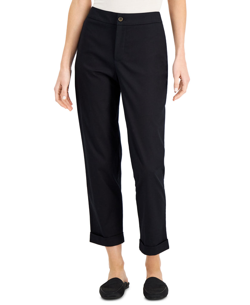 Charter Club Womens Petite Cuffed Ankle Pants Deep Black