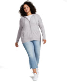 Charter Club Women Plus Petite Cashmere Zip Up Hoodie Ice Grey Heather