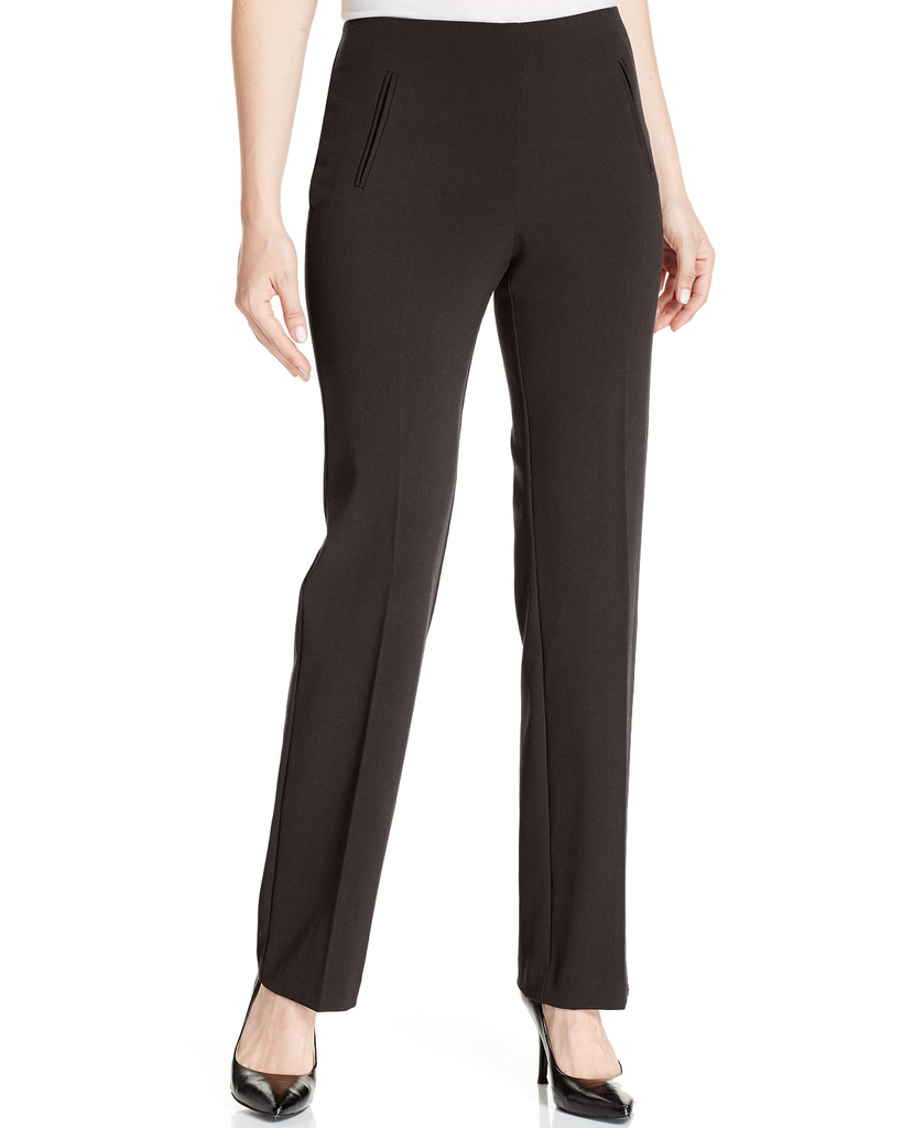 Style & Co Women Petite Straight Leg Tummy Control Pants Espresso Roast