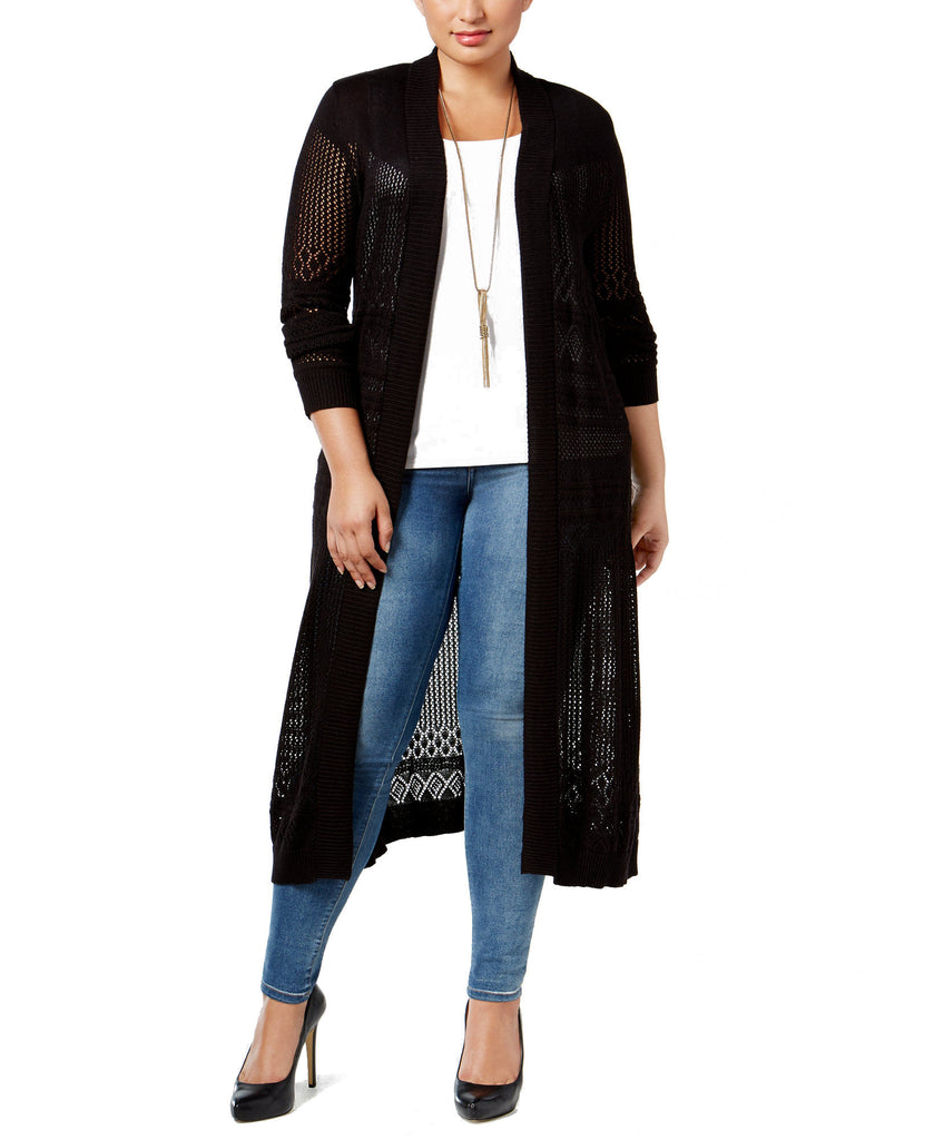 Style & Co Women Plus Belldini Pointelle Stitch Duster Cardigan Black