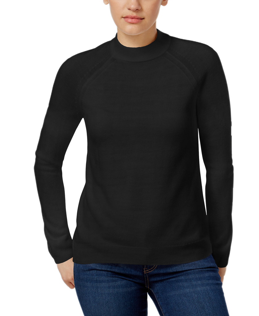 Karen Scott Women Petite Luxsoft Mock Neck Sweater Luxsoft Black