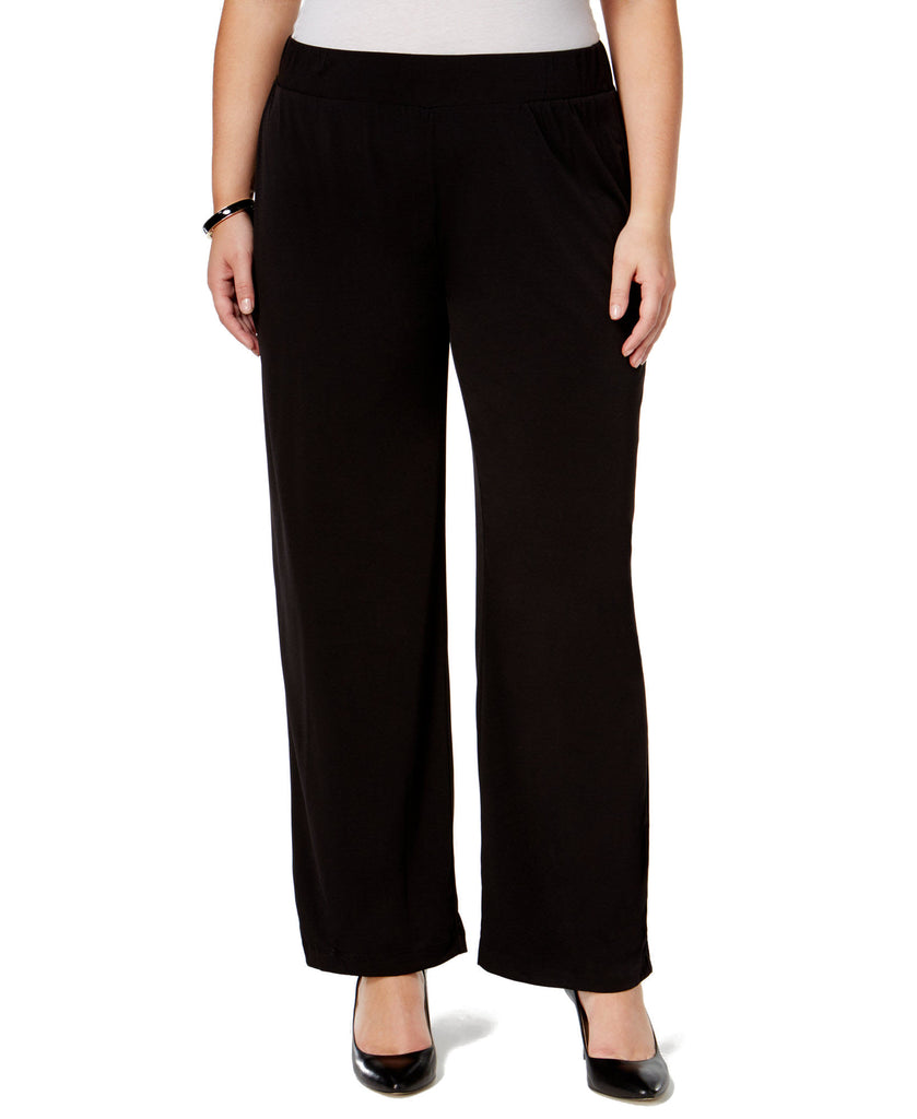 NY Collection Women Pull On Wide Leg Pants Deep Black