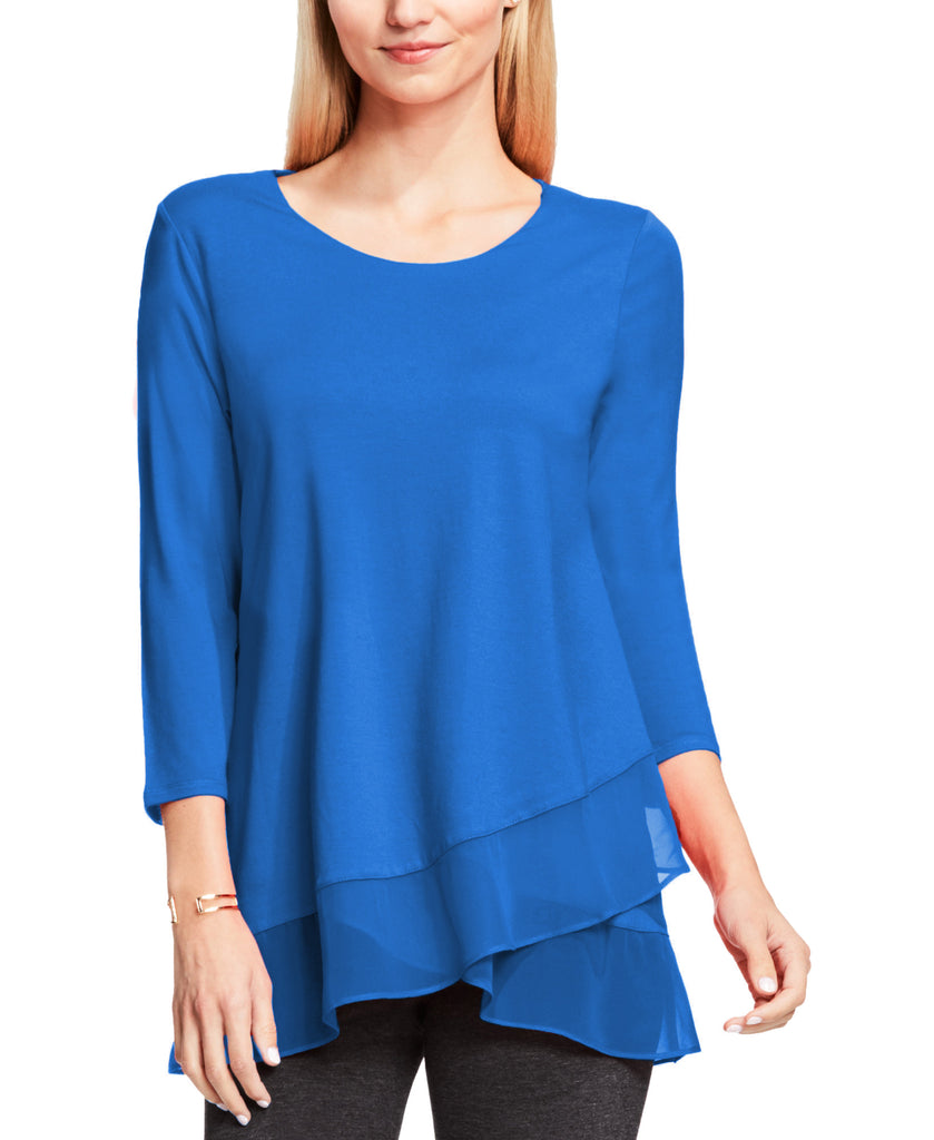 Alfani Women Chiffon Crossover Hem Top Blue Crest