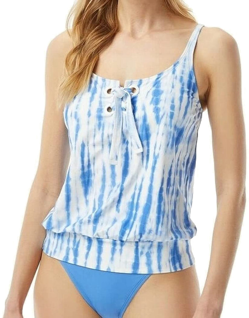 MICHAEL Michael Kors Women Tie Dyed Lace Up Tankini Top Crew Blue