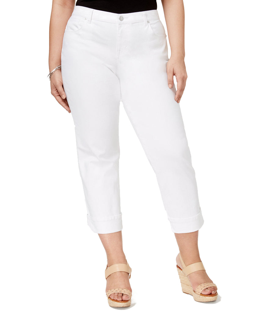 Style & Co Women Plus Curvy Cuffed Capri Jeans Bright White