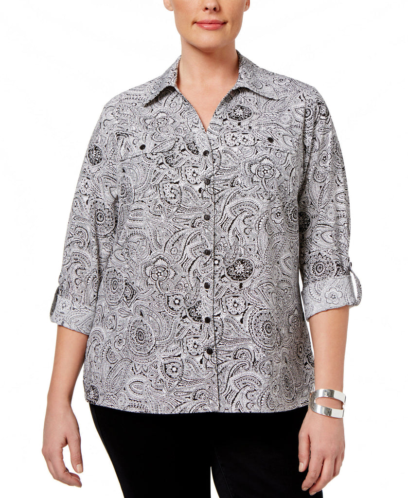 NY Collection Women Plus Utility Blouse Night Whisper