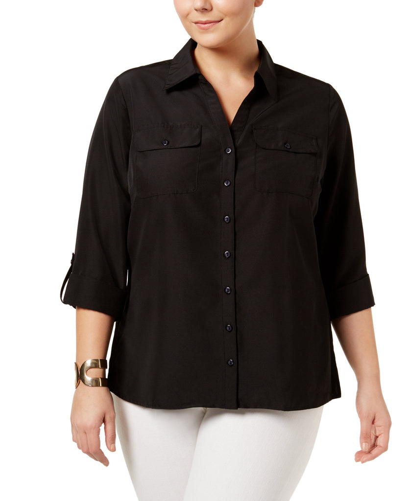 NY Collection Women Plus Utility Blouse Black