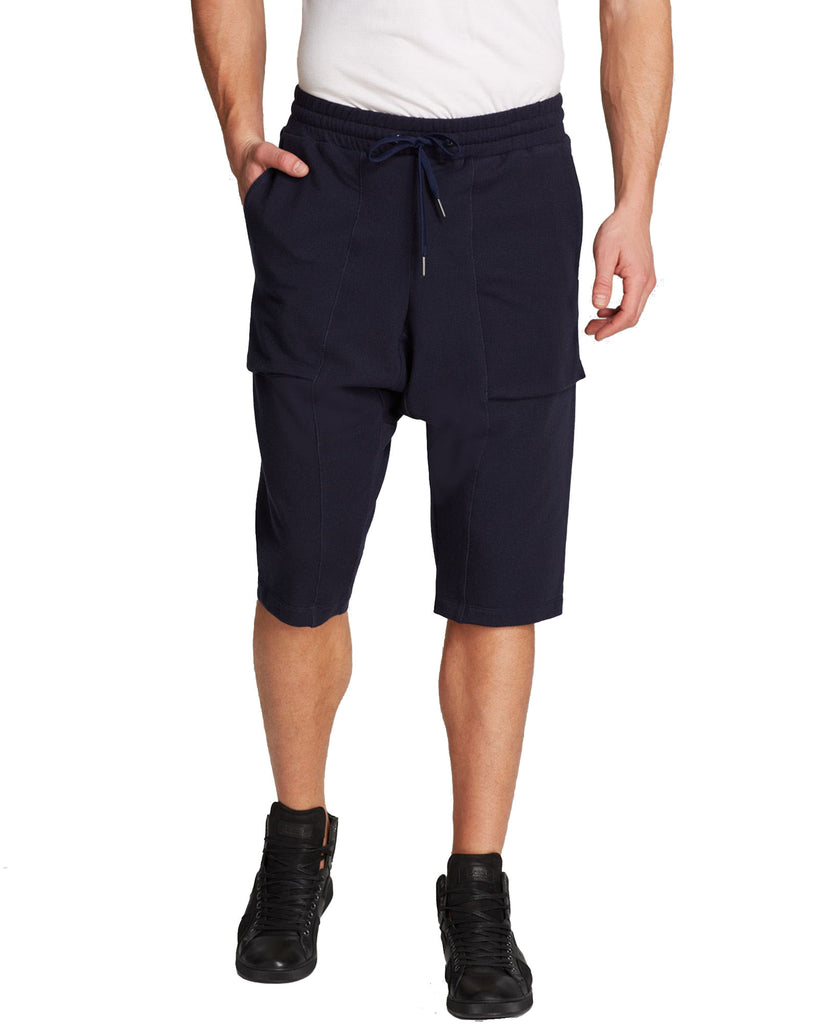 Black Apple Men Drop Crotch Shorts Indigo