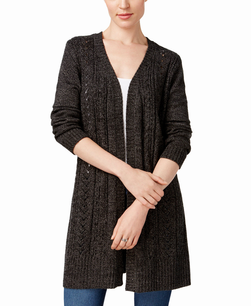 Karen Scott Women Turbo Duster Cardigan Black Ash Marl