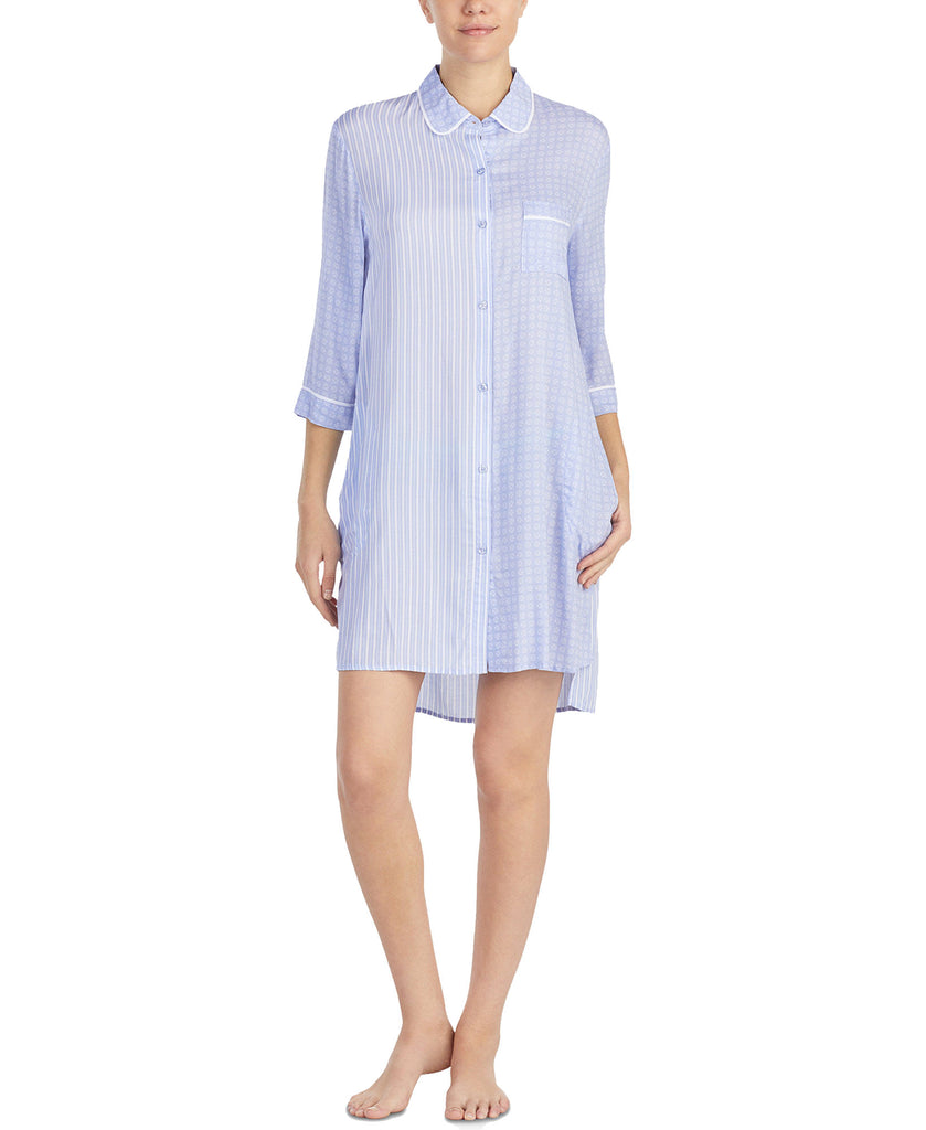 DKNY Women Contrast Print High Low Sleepshirt Periwinkle Stripe