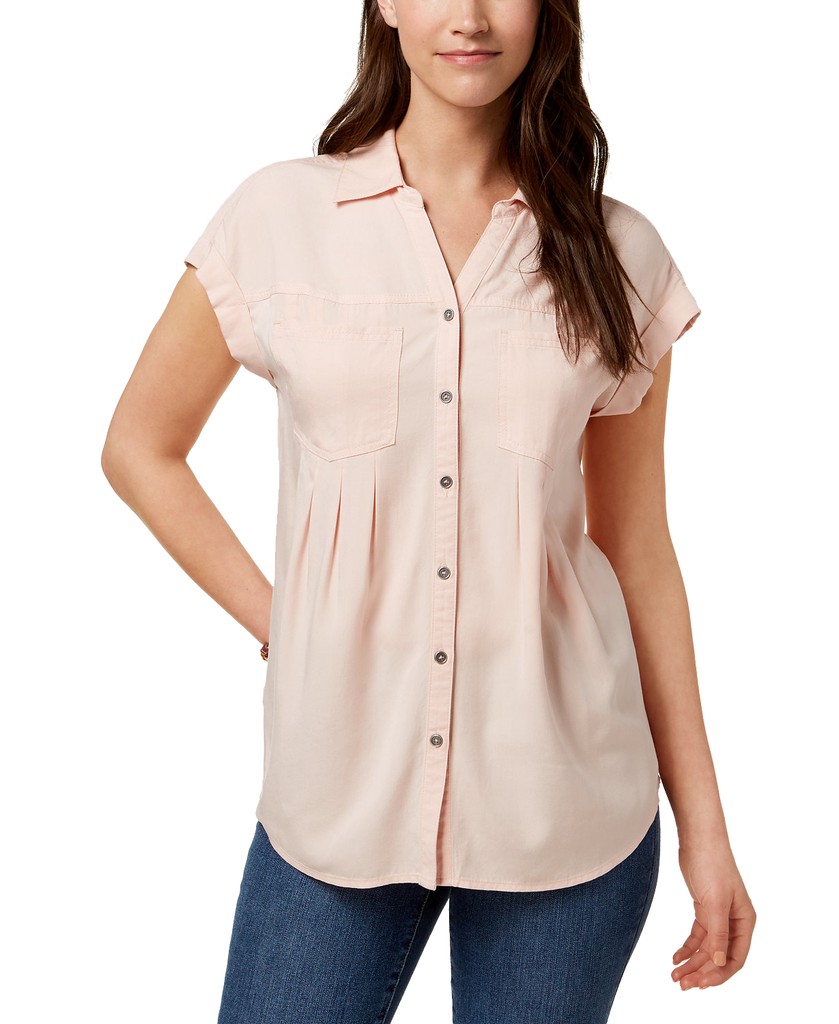 Style & Co Women Pleated Cuffed Sleeve Top Crushed Petal