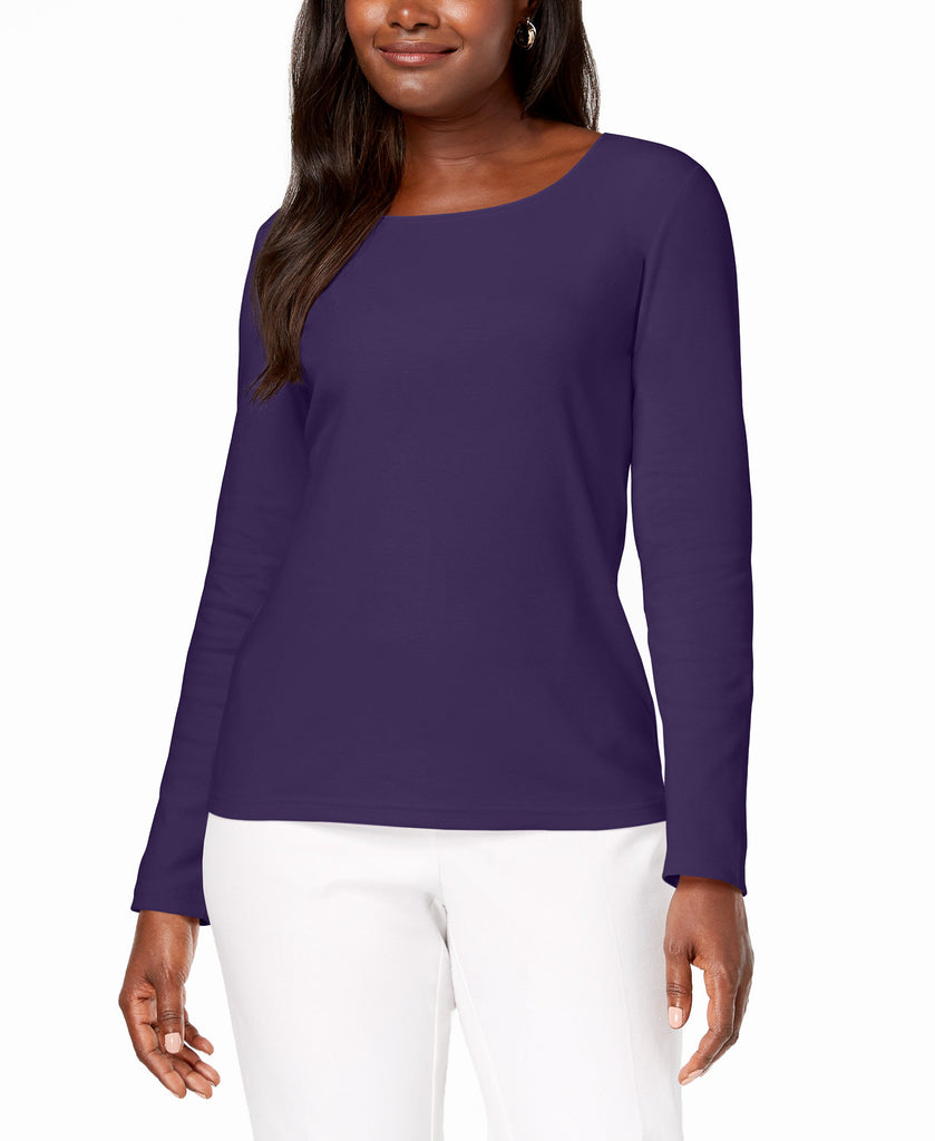 Karen Scott Women Cotton Scoop Neck Top Cassis