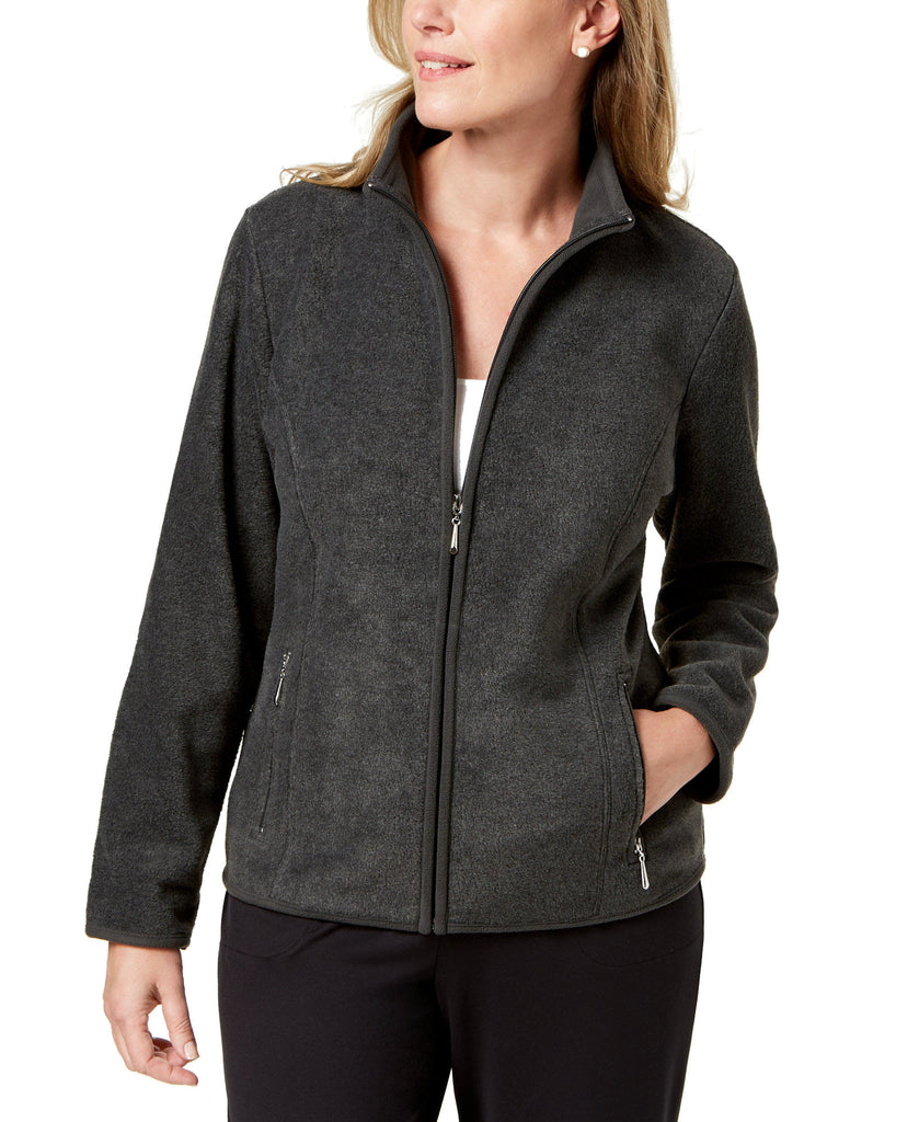 Karen Scott Women Sport Zip Up Zeroproof Fleece Jacket Charcoal Heather