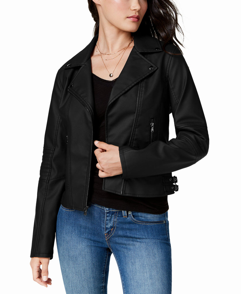 Celebrity Pink Women Faux Leather Moto Jacket Black