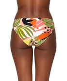 Colorful leaf-patterned bikini bottom on a white background