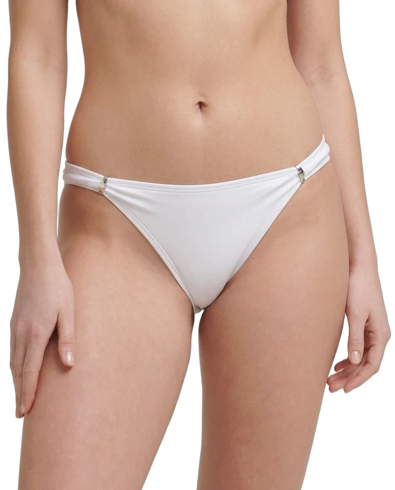 woman wearing Calvin Klein bikini bottoms on a white background