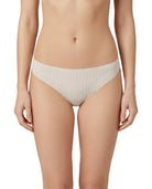 Beige patterned underwear worn by a person on a white background