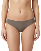 Gray underwear worn by a person on a white background