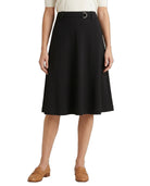 Black Calvin Klein skirt worn by a person on a white background
