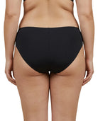 Black high-waisted bikini bottom on a white background